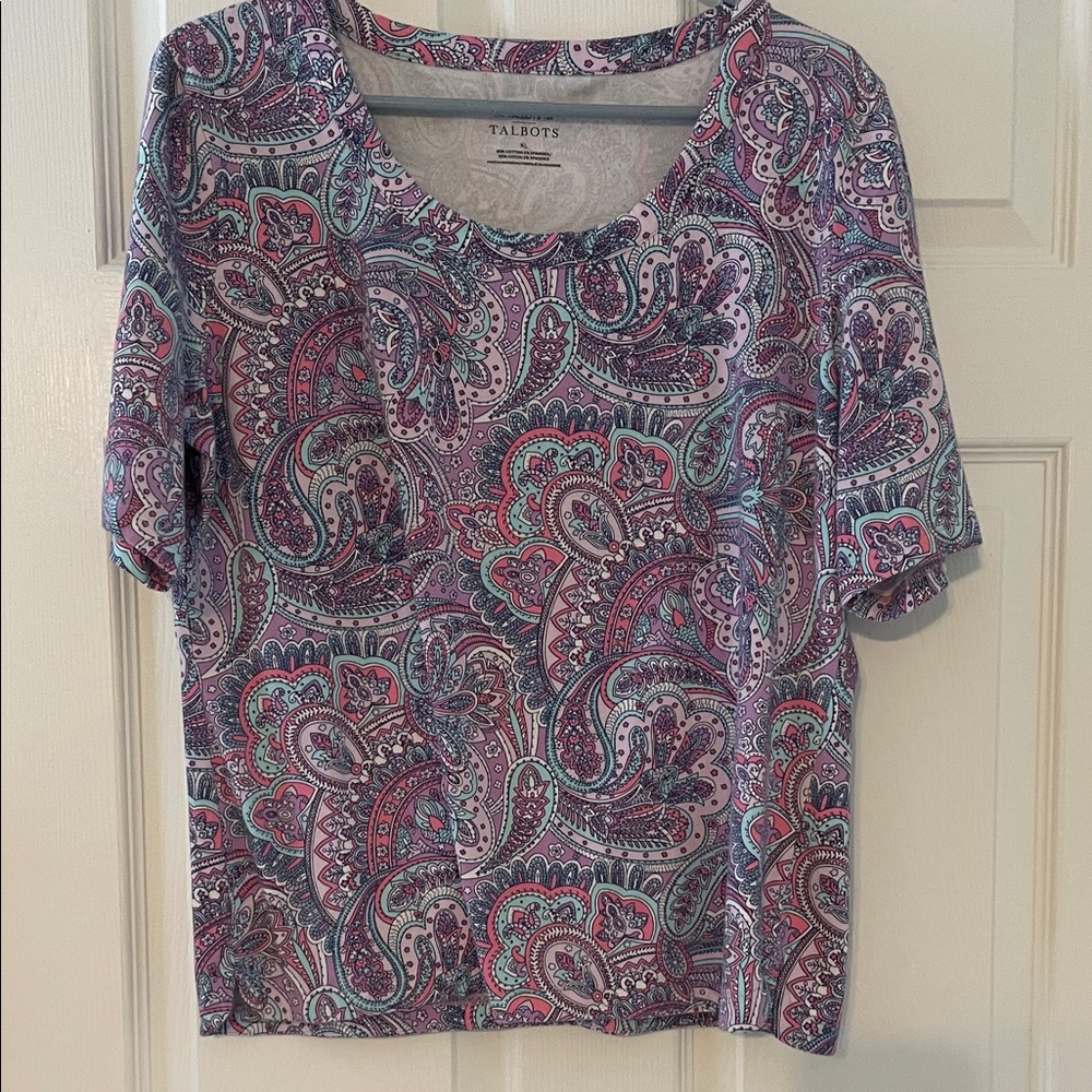 Talbots Paisley Short Sleeve Top - Pink and Purple